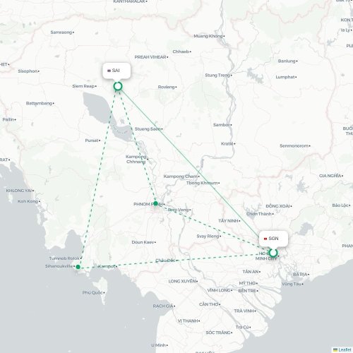 Mapa lotu bezpośredniego Ho Chi Minh – Siem Reap