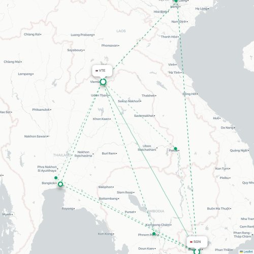 Mapa lotu bezpośredniego Ho Chi Minh – Wientian