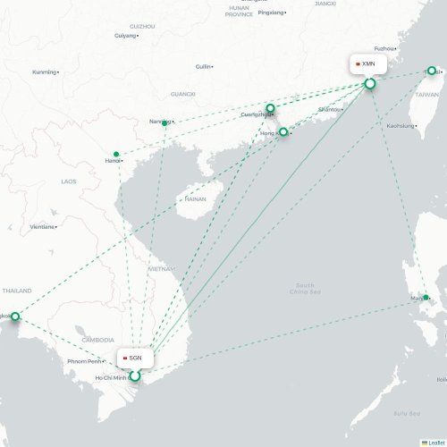 Mapa lotu bezpośredniego Ho Chi Minh – Xiamen