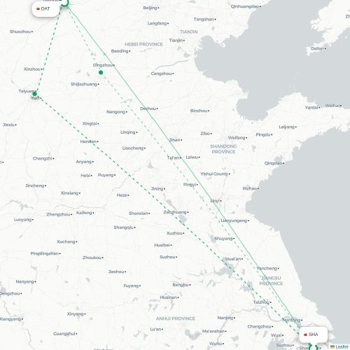 Mapa de vuelo directo Shangai - Datong