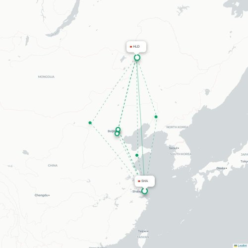 Mapa de vuelo directo Shangai - Hulunbuir