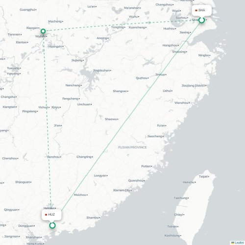 Mapa de vuelo directo Shangai - Huizhou