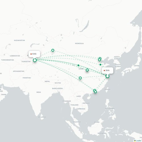 Mapa de vuelo directo Shangai - Kasgar