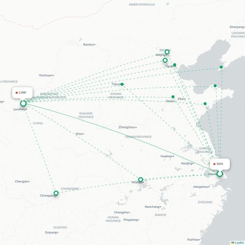 Mapa de vuelo directo Shangai - Lanzhou