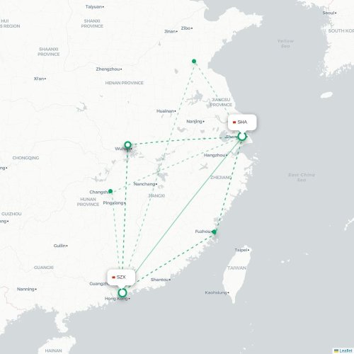 Mapa de vuelo directo Shangai - Shenzhen