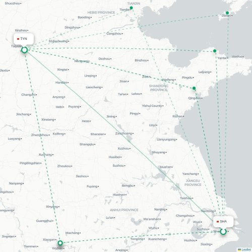 Mapa lotu bezpośredniego Szanghaj – Taiyuan