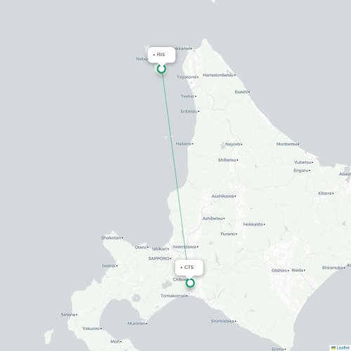 Mapa lotu bezpośredniego Nakashibetsu – Sapporo