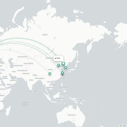 Mapa lotu bezpośredniego Shenyang – Frankfurt nad Menem