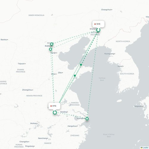 Mapa lotu bezpośredniego Shenyang – Hefei