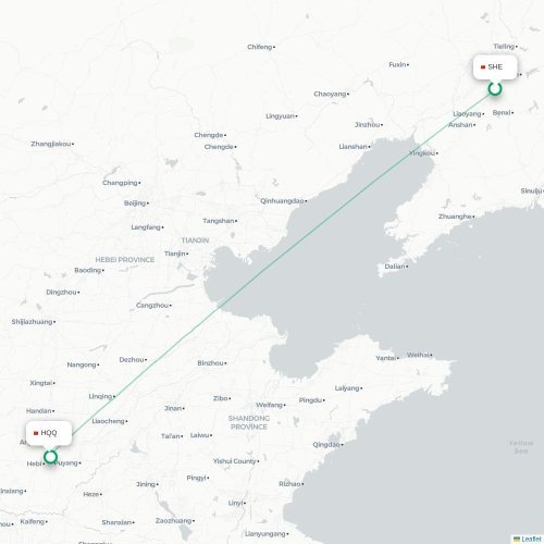 Mapa lotu bezpośredniego Shenyang – Anyang