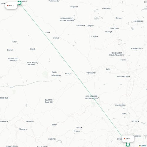 Mapa de vuelo directo Shenyang - Huolinguole