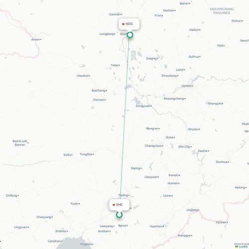 Mapa lotu bezpośredniego Shenyang – Qiqihar