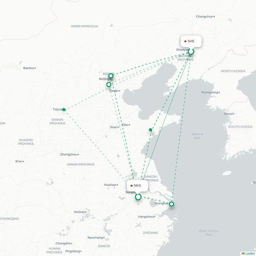 Mapa lotu bezpośredniego Shenyang – Nankin
