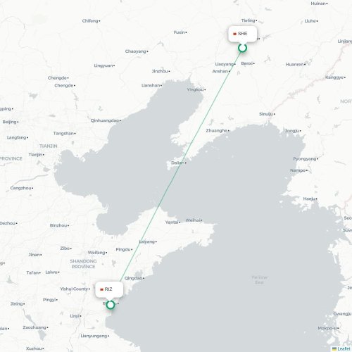 Shenyang – Rizhao suoran lennon kartta