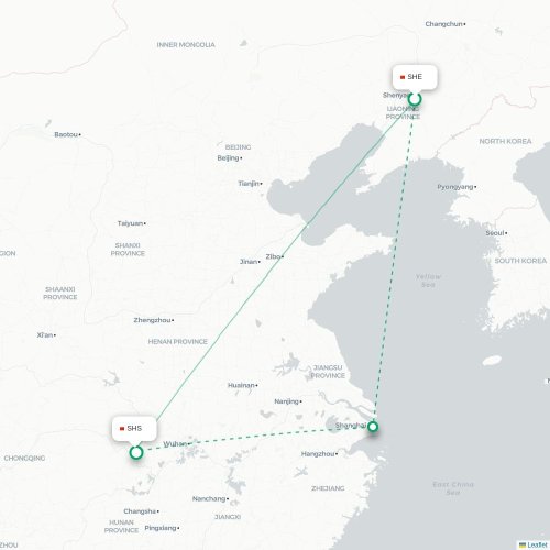 Mapa lotu bezpośredniego Shenyang – Shashi