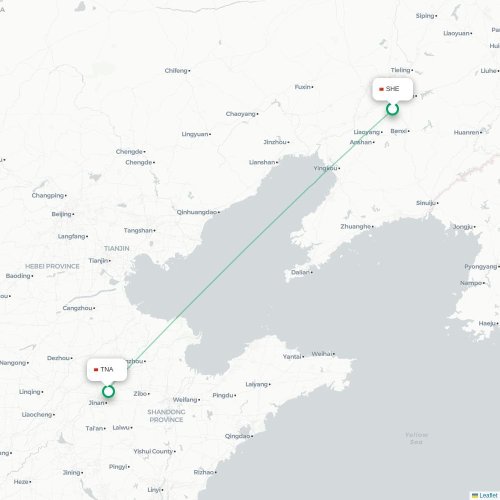 Mapa lotu bezpośredniego Shenyang – Jinan
