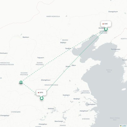 Mapa lotu bezpośredniego Shenyang – Xiangyang