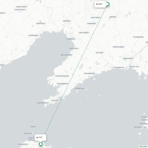 Mapa lotu bezpośredniego Shenyang – Yantai