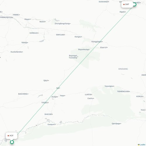 Mapa lotu bezpośredniego Shihezi – Alaer