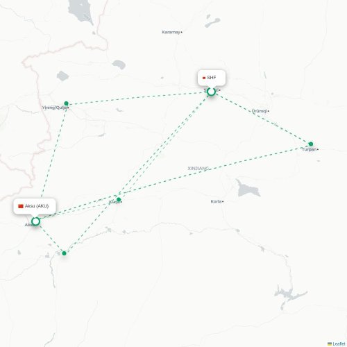 Mapa lotu bezpośredniego Shihezi – Aksu