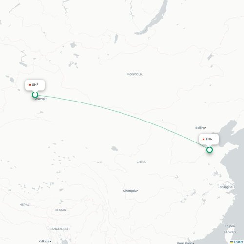 Mapa lotu bezpośredniego Shihezi – Jinan