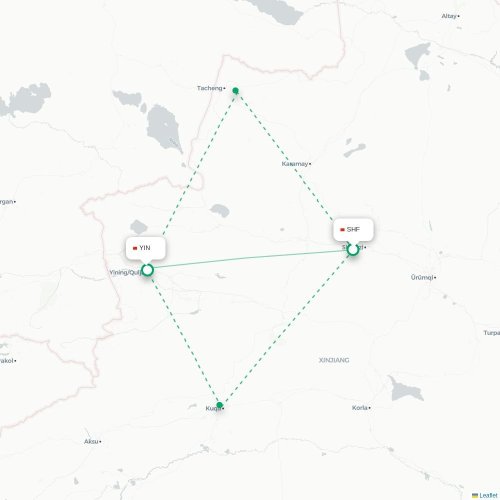 Mapa lotu bezpośredniego Shihezi – Ili