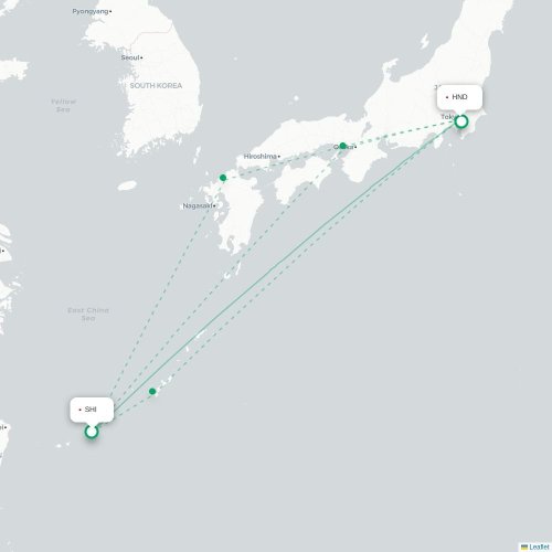 Mapa lotu bezpośredniego Miyako – Tokio