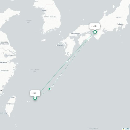 Mapa lotu bezpośredniego Miyako – Kōbe