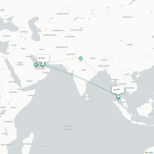 Mapa de vuelo directo Sharjah - Phuket