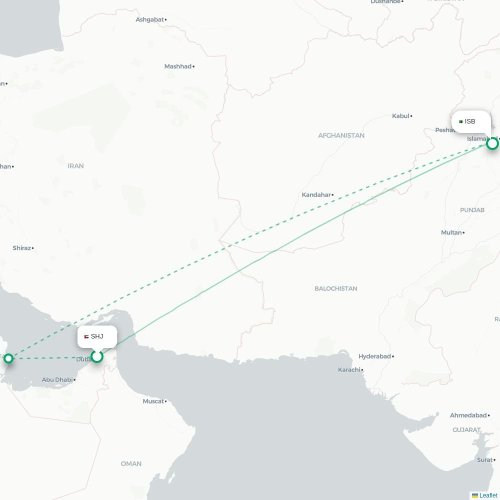Mapa de vuelo directo Sharjah - Islamabad