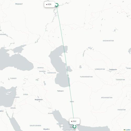 Mapa de vuelo directo Sharjah - Kazán