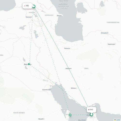 Mapa de vuelo directo Sharjah - Tiflis