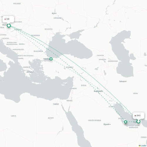 Charjah - Vienne carte du vol direct