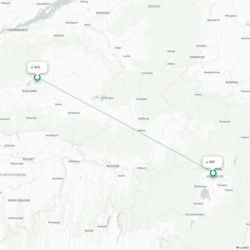 Mapa de vuelo directo Shillong - Imphal