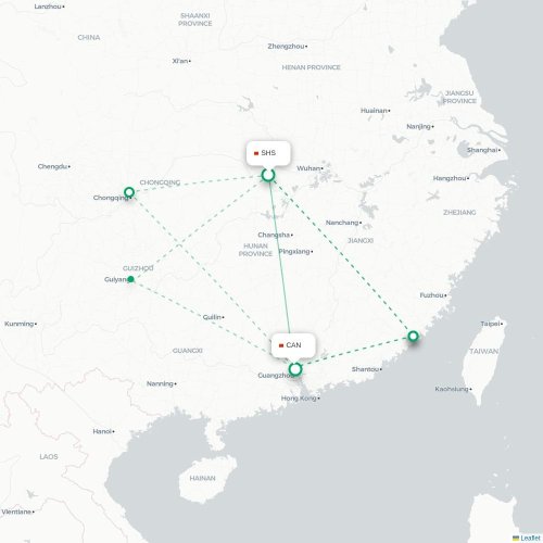 Mapa lotu bezpośredniego Shashi – Kanton