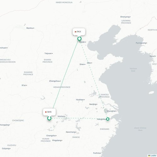 Mapa lotu bezpośredniego Shashi – Pekin