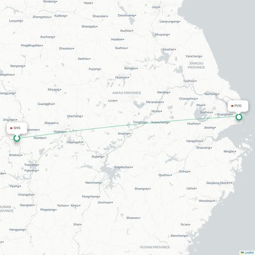 Mapa lotu bezpośredniego Shashi – Szanghaj