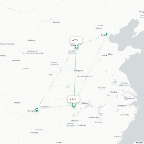 Mapa lotu bezpośredniego Shashi – Taiyuan