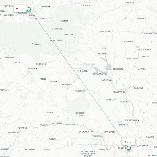 Mapa lotu bezpośredniego Shashi – Xi'an