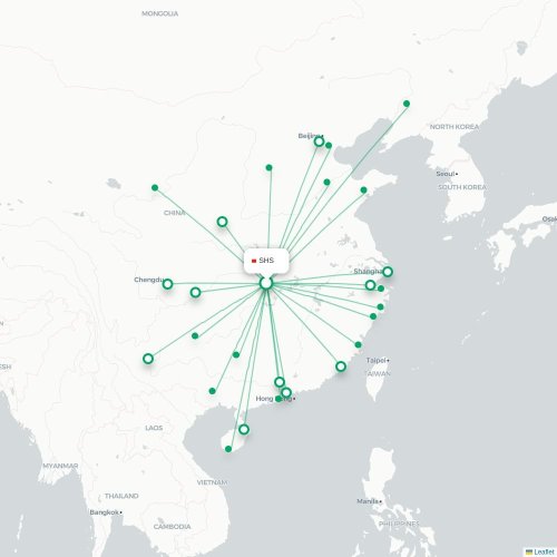 Mapa lotu bezpośredniego Shashi – Tiencin