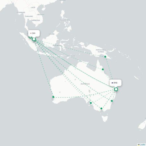Mapa lotu bezpośredniego Singapur – Brisbane