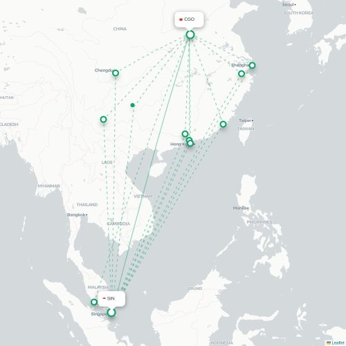 Mapa lotu bezpośredniego Singapur – Czengczou