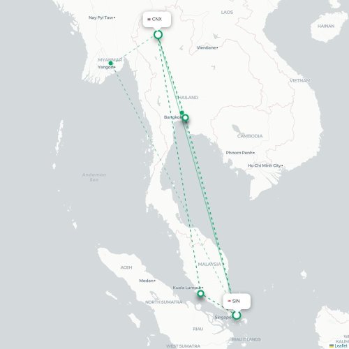Mapa de vuelo directo Singapur - Chiang Mai