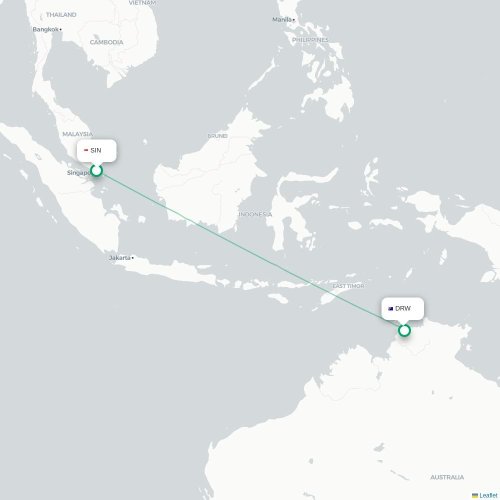 Mapa lotu bezpośredniego Singapur – Darwin