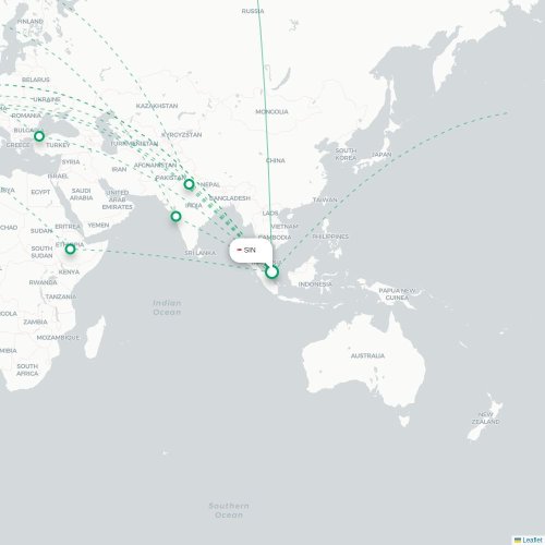 Mapa lotu bezpośredniego Singapur – Newark