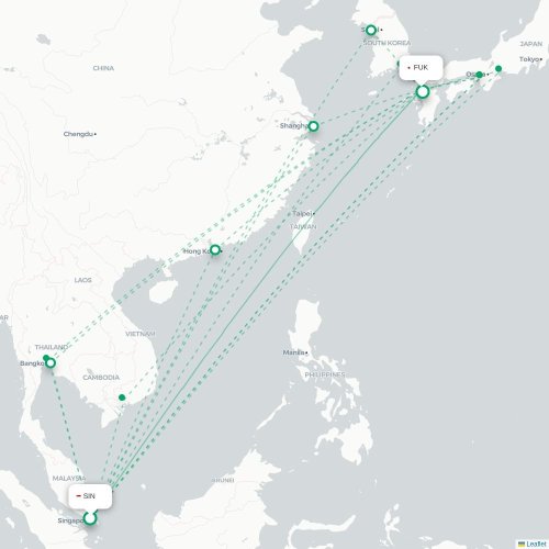 Mapa lotu bezpośredniego Singapur – Fukuoka