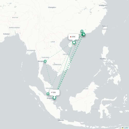 Mapa lotu bezpośredniego Singapur – Haikou