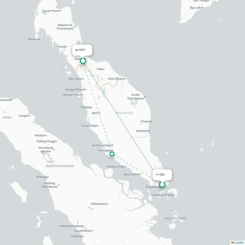 Mapa de vuelo directo Singapur - Hat Yai