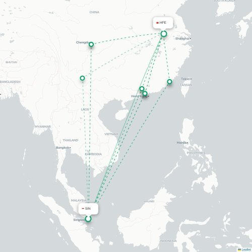 Mapa lotu bezpośredniego Singapur – Hefei