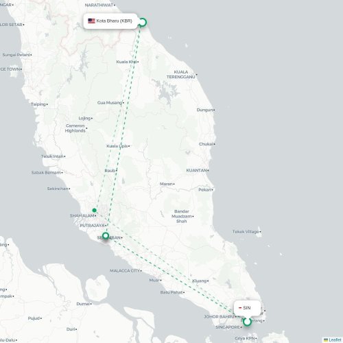 Mapa lotu bezpośredniego Singapur – Kota Bahru